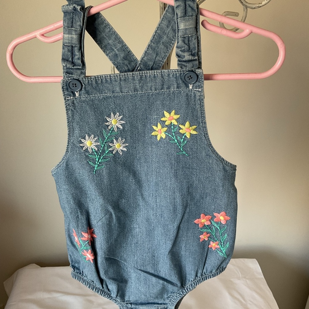 Carter's Blue Denim Overalls with Floral Embroidery